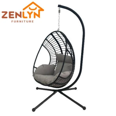 Outdoor Garden Chair Black Folding Swing UV Resistant Wicker Hanging Lounge PE Rattan Swing Chair