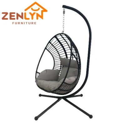  Outdoor Garden Chair Black Folding Swing UV Resistant Wicker Hanging Lounge PE Rattan Swing Chair