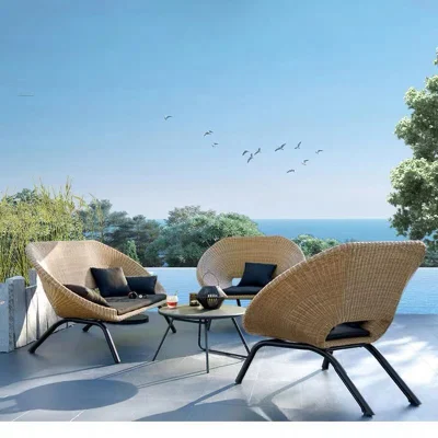 Balcony Leisure Waterproof Rattan Woven Single Double Coffee Table Outdoor Sun Lounger