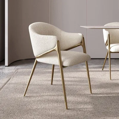  Nordic Velvet Kitchen Restaurant Furniture Teddy Dining Room Table Chair Modern Luxury White Boucle Dining Chair with Gold Legs