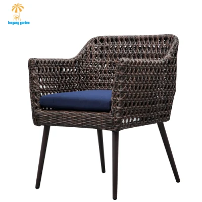 China Aluminum Frame Plastic Rattan Woven Outdoor Restaurant Patio Dining Arm Chair