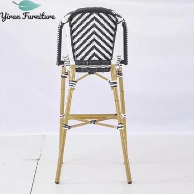 Modern Style Family Home Furniture Patio Series, Simple Black and White Woven Rattan Bar Chair