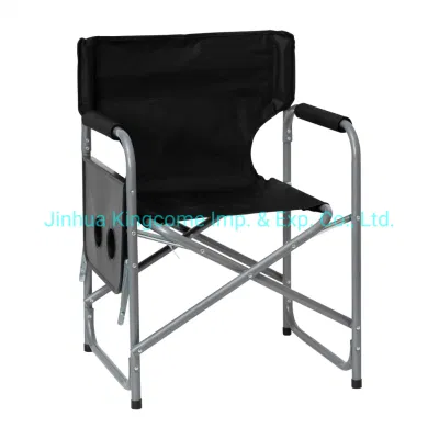 Folding Black Director′ S Camping Chair with Side Table and Cup Holder Fishing Chair