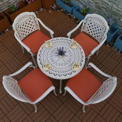 Hot Sale Garden Set White Round Dining Table Set Outdoor Aluminium Table and Chairs