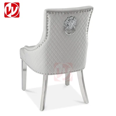 European Style Hotel Furinture Chair Grey Lether Silver Stainless Steel Banquet Dining Room Chair