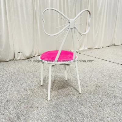 Luxury Design Children Party Furniture White Metal Frame Pink Velvet Cushion Butterfly Kids Chair
