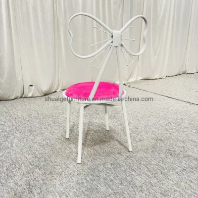  Luxury Design Children Party Furniture White Metal Frame Pink Velvet Cushion Butterfly Kids Chair