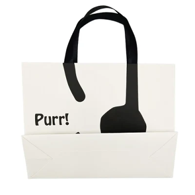 Wholesale Thick White Cardboard Custom Design Special Printing Paper Gift Bag Hidden Ribbon Gift Bag