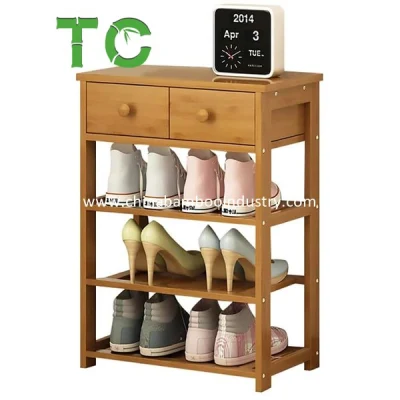 3 Tier Bamboo Shoe Rack Entryway Storage Rack with Drawer Storage Cabinet Shoe Organizer Multifunctional Free Standing Shoe Shelf