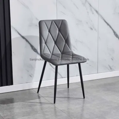 2022 Best Selling Promotion Grey PU Dining Chair with Black Metal Legs Dining Table and Chair Sets