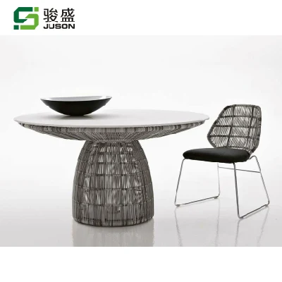 Modern Outdoor Restaurant Dining Table Set and Chairs Aluminum Rope Patio Garden Furniture for Hotel