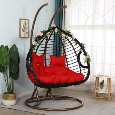 Double Seat Resort Garden Rattan Hanging Round Pod Wicker Basket Egg Swing Chairs with Stand