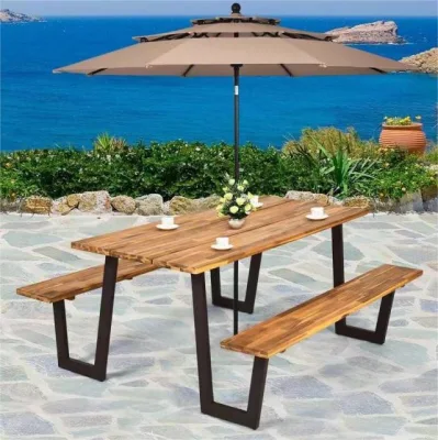 Durable Outdoor Garden Picnic Patio Table Set Solid Wood Dining Bench Table Set