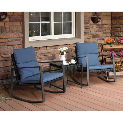 3 PCS Patio Outdoor Furniture Metal Chair Set Deck Chair Rocking Chair Set