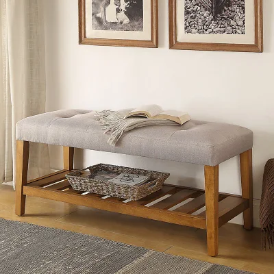 Home Furniture MDF Storage Shoe Rack Bench with Light Gray Cloth Mat for Living Room