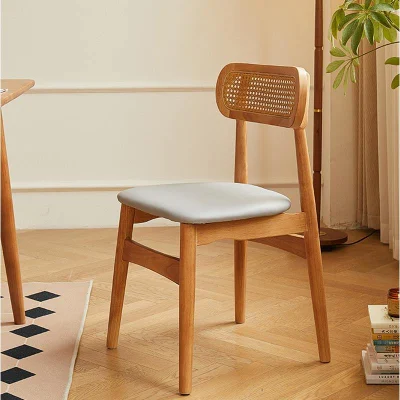 Nordic Modern Solid Wood Rattan Weaving High Backrest Cushion Dining Chair