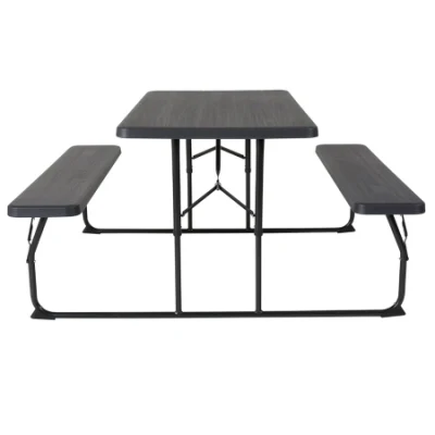 Heavy Duty Steel 4 Person Garden Leisure Dining Plastic Woodgrain Folding Table Set with Benches