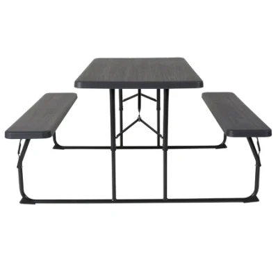  Heavy Duty Steel 4 Person Garden Leisure Dining Plastic Woodgrain Folding Table Set with Benches