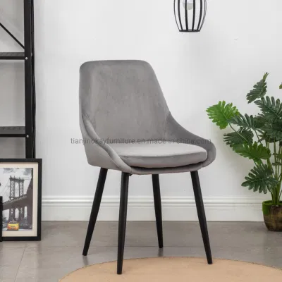 Wholesale Grey Velvet Upholstered Metal Legs Nordic Accent Furniture Modern Dining Chair