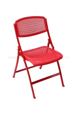 Hot Sale Outdoor Garden Furniture Premium Steel Frame Metal Folding Chair with Plastic Reticular Net Breathable Seat and Back