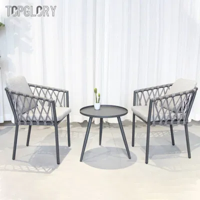  Hot Sale Grey Aluminum Frame Patio Outdoor Rope Dining Arm Chair