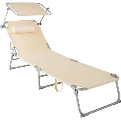 Lightweight Sun Bed Camping Lounge Foldable Recliner Lounger with Canopy
