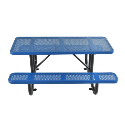  OEM 72" Rectangular Perforated Table and Chair Set Blue Garden/Outdoor Camping Dining Metal Steel Thermoplastic Picnic Table