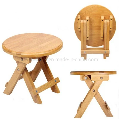  Folding Strenchable Bamboo Shower Room Stool Save Space Round Small Seat Beach Chair with Sundries Organizer Rack