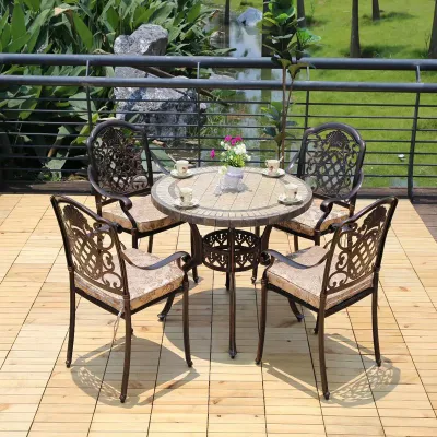  Outdoor Aluminum Tables and Chairs Outside The Courtyard Balcony Garden Outdoor Barbecue Table Marble Composite Tea Table