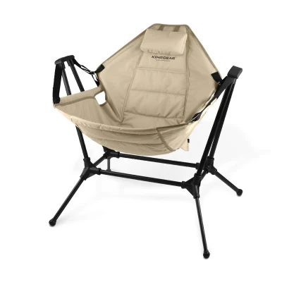 Kinggear Outdoor Beach Relaxing Lazy Chair Compact Aluminum Folding Camping Rocking Chair