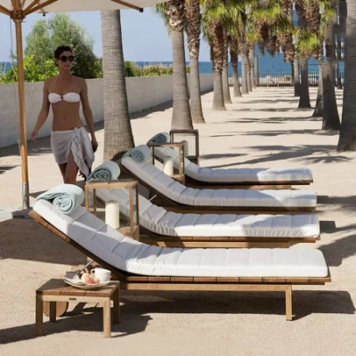 Fashion Pool Furniture Sun Lounger Patio Rattan Wicker Daybed Wooden Sun Lounger