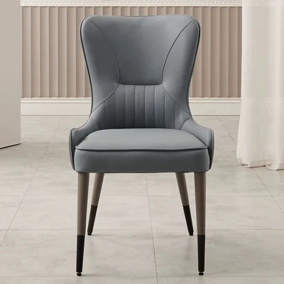 Modern Furniture Luxury Design French Style China Manufacturer Faux Leather Soft High Back Wood Legs Grey Armless Dining Chairs