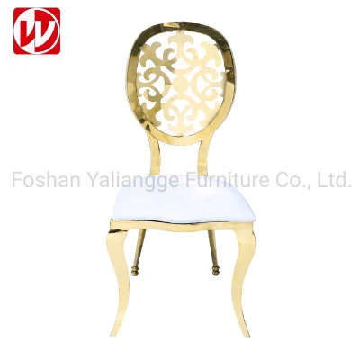 Modern Design Gold Wedding Dining Chair White Leather Golden Stainless Steel Banquet Chair