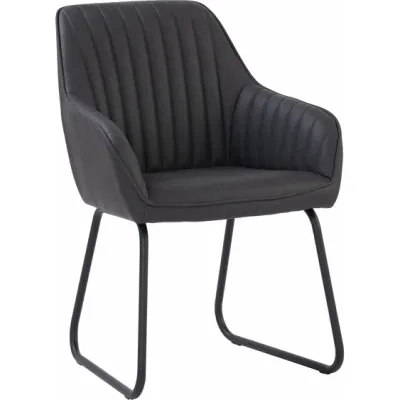 Retro Furniture Upholstered Dining Armchairs Dark Grey PU Side Chair