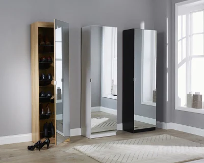 Nova Tall Slim Shoe Storage Cabinet with Full-Length Mirror Door