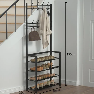  Freestanding Organizer Shoe Storage Rack 3-in-1 Metal Adjustable Vintage Coat Rack for Home Entryway Bedroom
