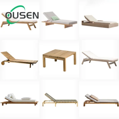  Teak Outdoor Furniture Modern Chaise Garden Daybed Luxury Solid Wooden Beach Sun Lounger