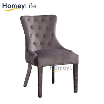 Velvet Metal Restaurant Event Luxurious Grey Dining Chair with Table Furniture Set