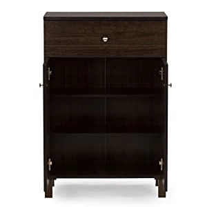 Dark Brown Modern Indoor with Doors and Drawers Shoe Cabinet 0241