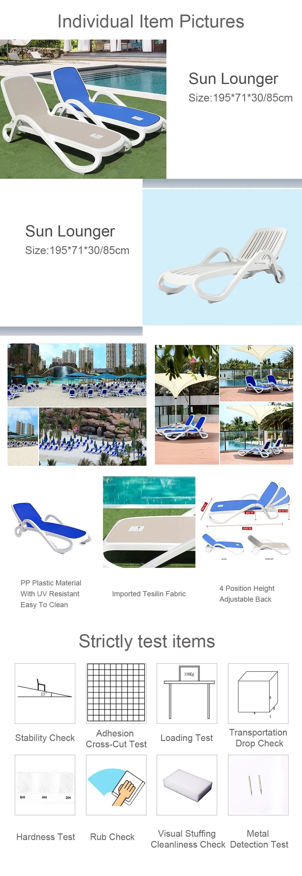 Cheap Price Modern Outdoor Plastic Sun Lounger for Hotel or Beach