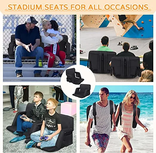 Reclining Stadium Seat Bleacher Chair with Expanded Width, Back Support, Folding Sport Chair Reclines Perfect for Bleachers Lawns and Backyards