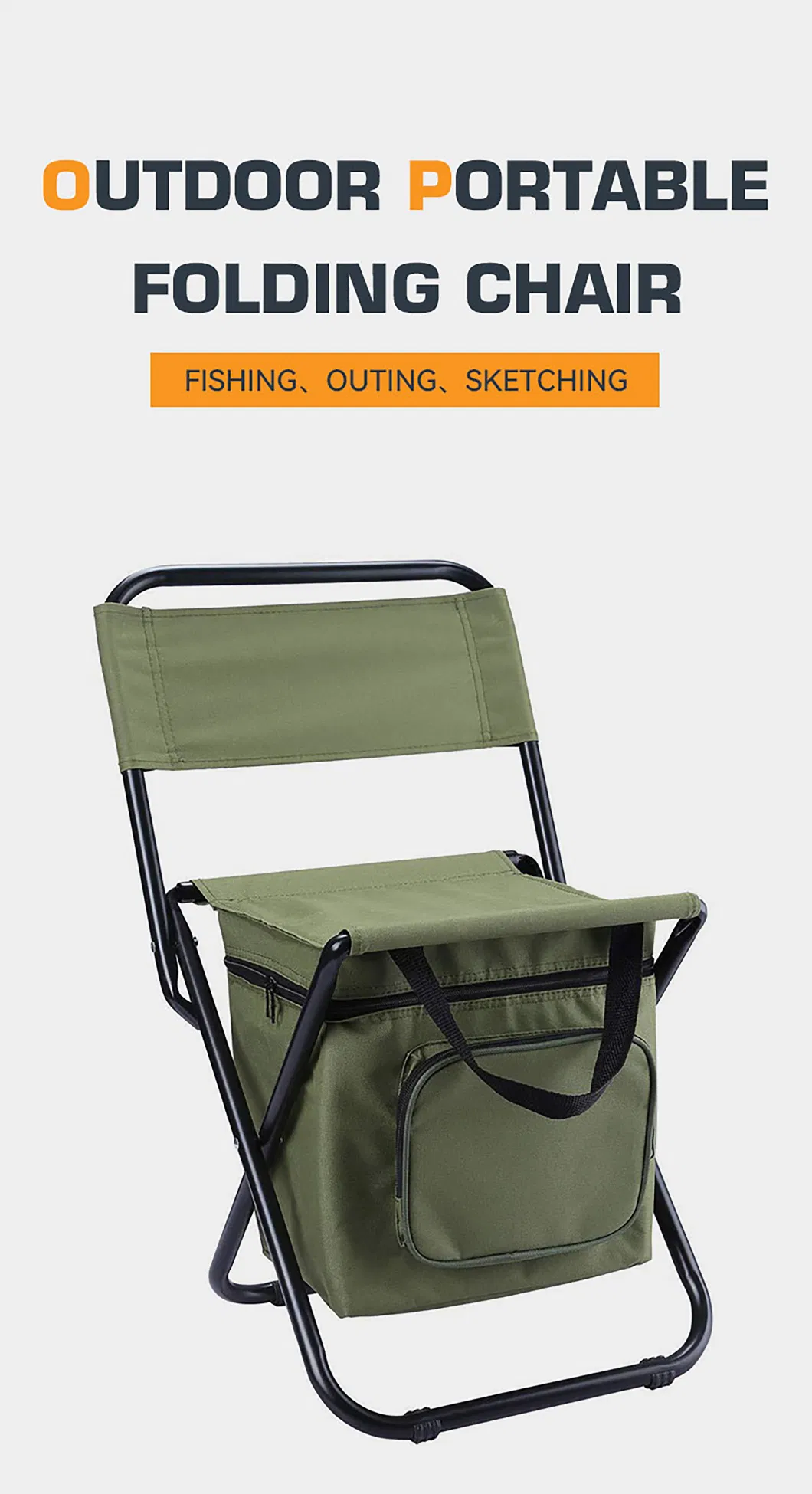 Wholesale Small Portable Lightweight Backpack Chair Camping Folding Waterproof Oxford Fabric Backrest Chair with Cooler Bag