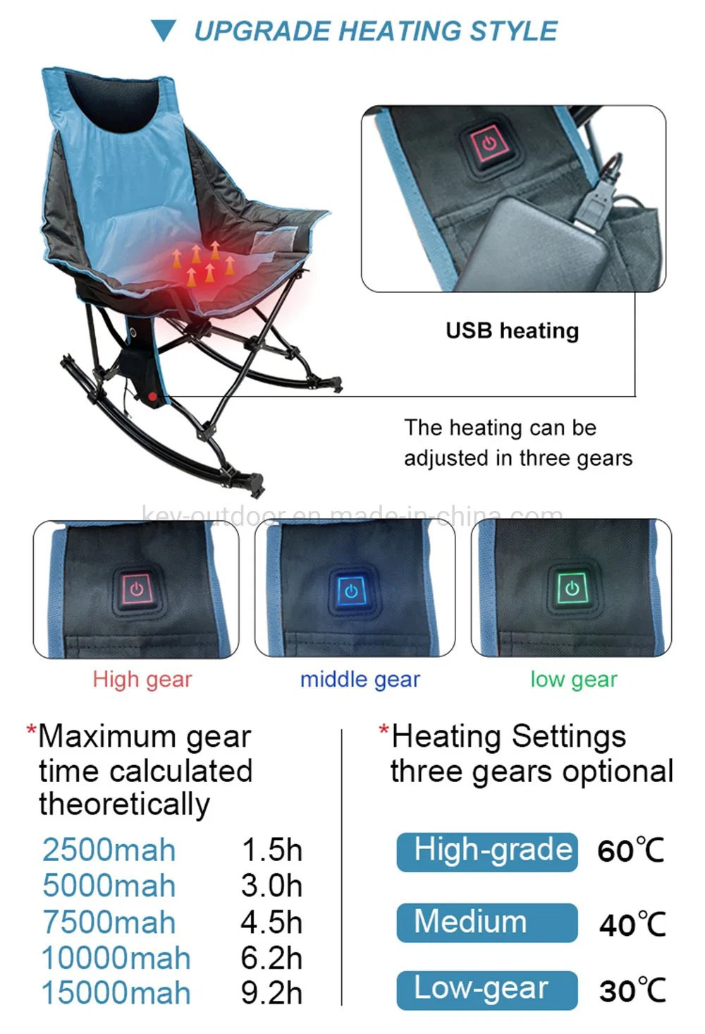 Oversized Folding Luxury Oxford Cloth Heated Beach Fishing Garden Rocking Camping Chair