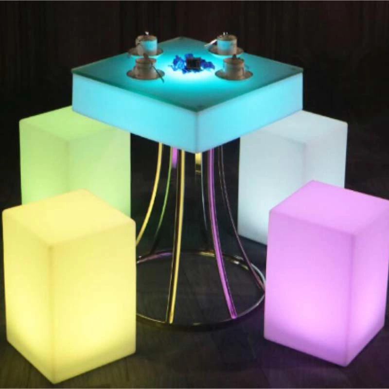 Plastic Products Various Color Rechargeable Plastic LED Bar Chair RGBW Cube Stool