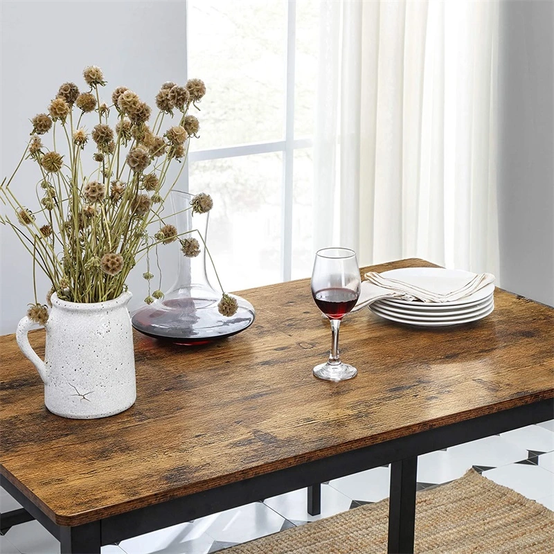 Dining Table Set Industrial Design Rustic Brown Black with 2 Benches