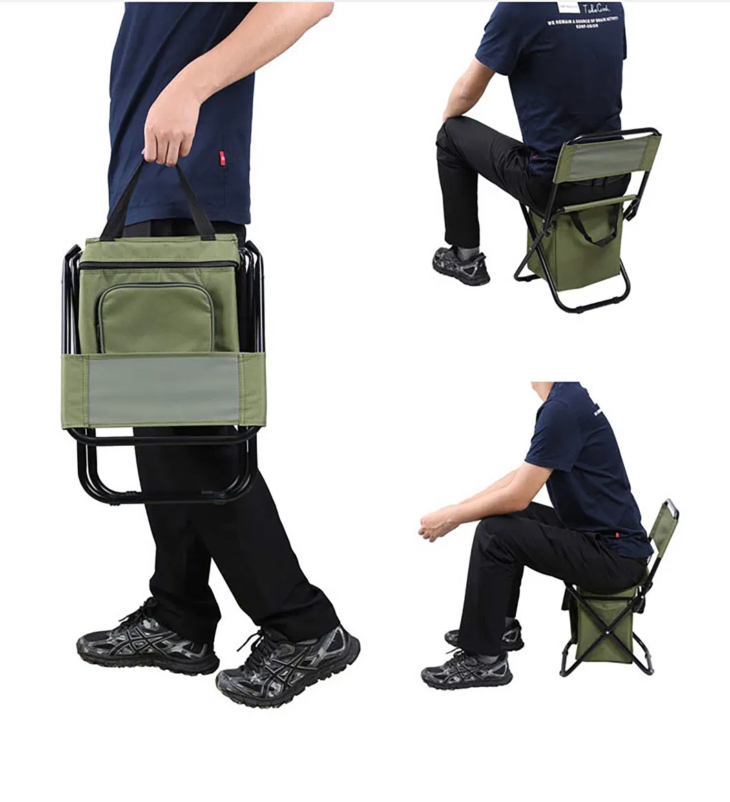 Wholesale Small Portable Lightweight Backpack Chair Camping Folding Waterproof Oxford Fabric Backrest Chair with Cooler Bag