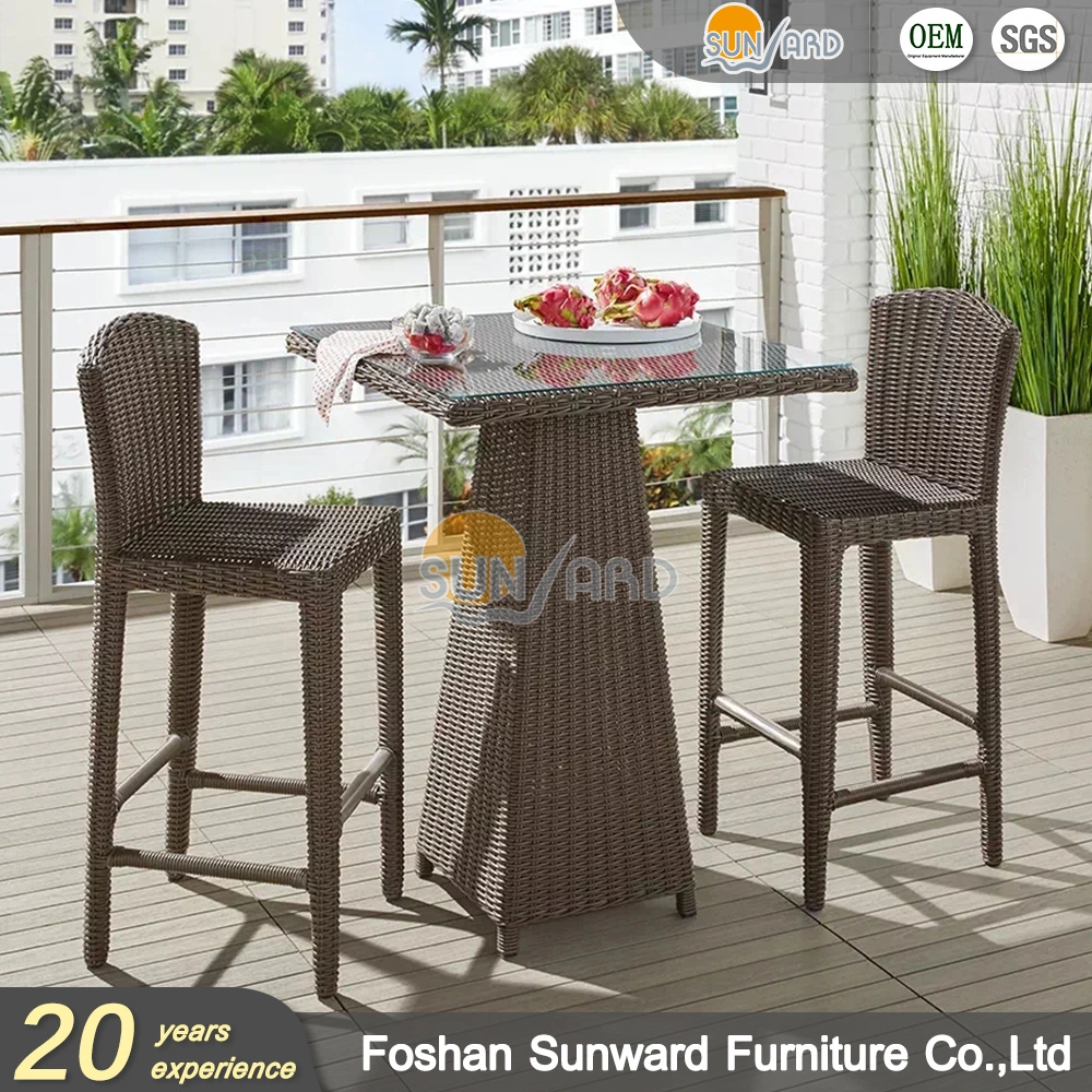 Modern Wholesale Outdoor Garden Hotel Cafe Height Stool Bistro Patio Wicker Rattan Bar Furniture Set