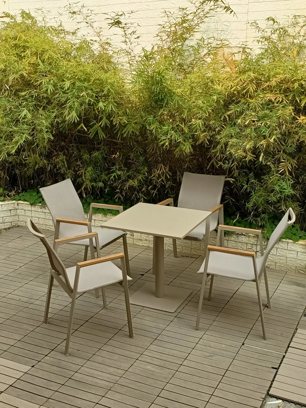 Outdoor Garden Patio Waterproof Aluminum Frame Braided Rope Furniture Set Table Chair Combination Stackable Tables and Chairs