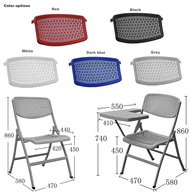 Cheap Black Gray Red Foldable School Seminar Training Room Resin Plastic Folding Study Chair with Writing Tablet