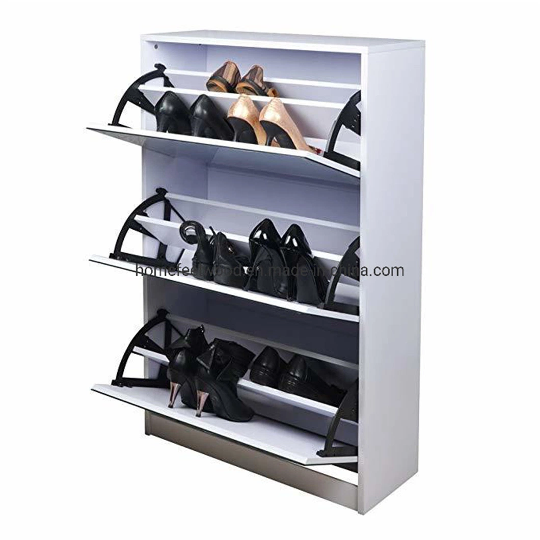 White Wood Effect Space Saving Shoe Storage Cabinet with Mirror (HF-AM3201)